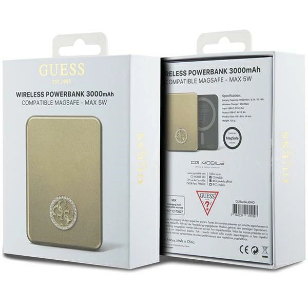Guess MagSafe 4G Strassed Metal Logo induktion strømbank 5W 3000mAh - guld