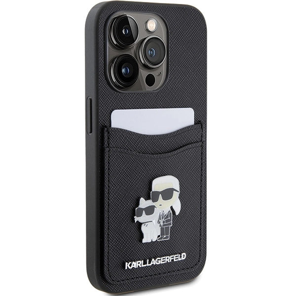 Karl Lagerfeld Saffiano Cardslot Karl&Choupette Metal Pin case for iPhone 15 Pro - black
