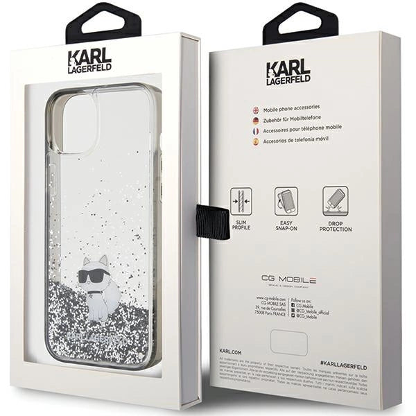 Karl Lagerfeld Liquid Glitter Choupette case for iPhone 15 Plus - transparent