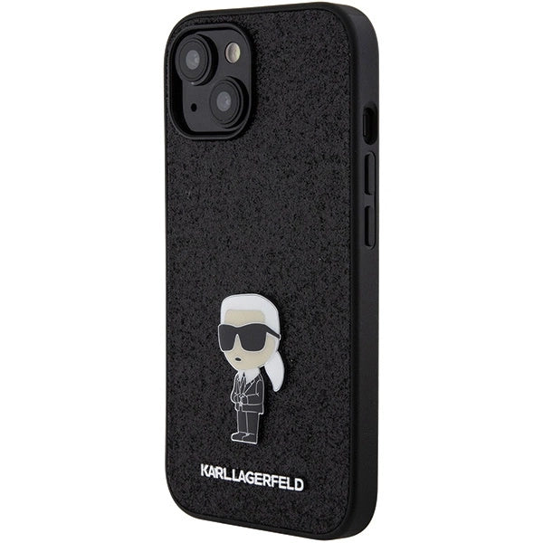 Karl Lagerfeld Fixed Glitter Ikonik Logo Metal Pin case for iPhone 15 - black