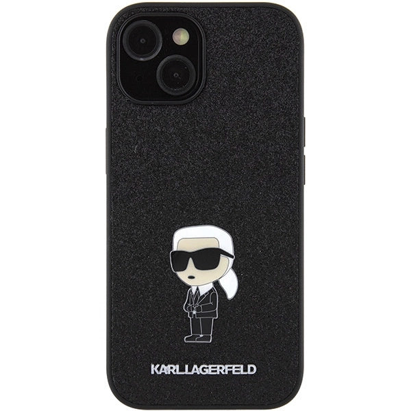 Karl Lagerfeld Fixed Glitter Ikonik Logo Metal Pin case for iPhone 15 - black