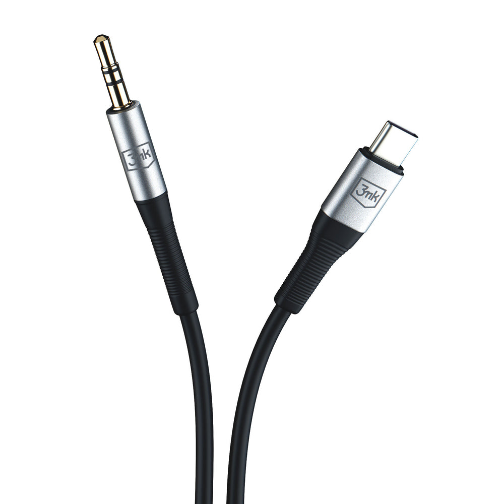 3mk AUX minijack 3.5 mm / USB-C cable - silver