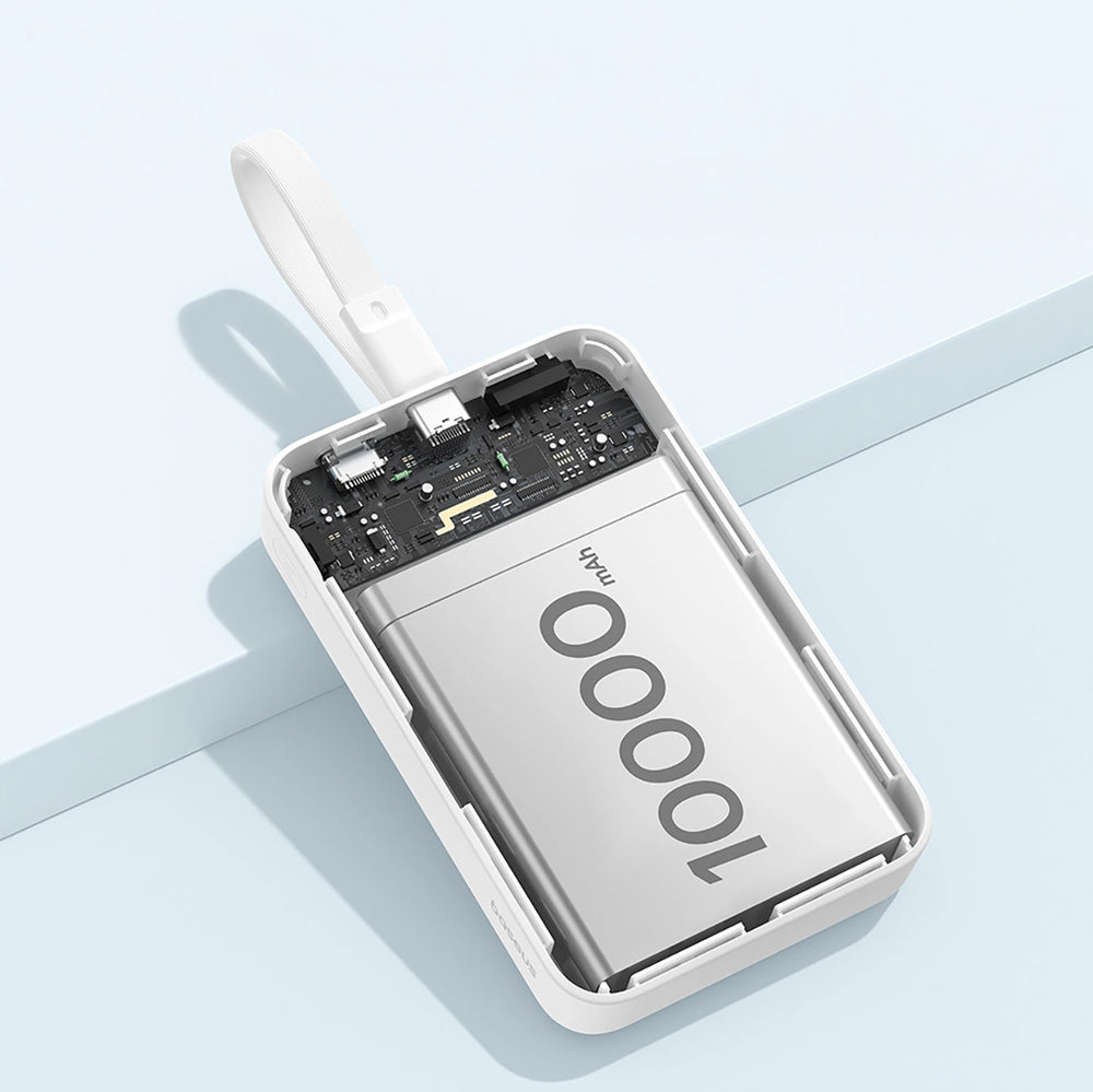 Baseus Magnetic Mini MagSafe 10000mAh 30W powerbank with built-in USB-C cable - white + Baseus Simple Series USB-C - USB-C 60W 0.3m cable