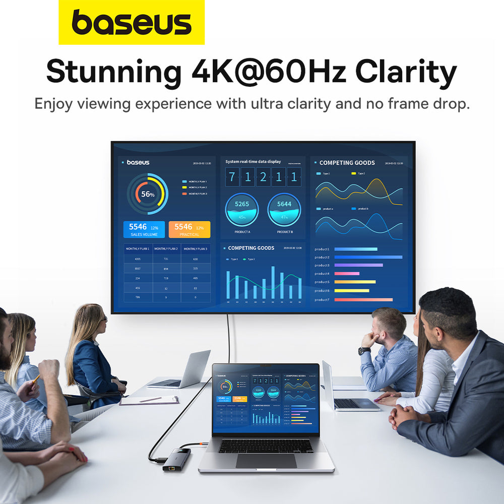 USB HUB 6in1 Baseus Metal Gleam Series II USB-A/USB-C/USB-C PD/HDMI/RJ45 - black