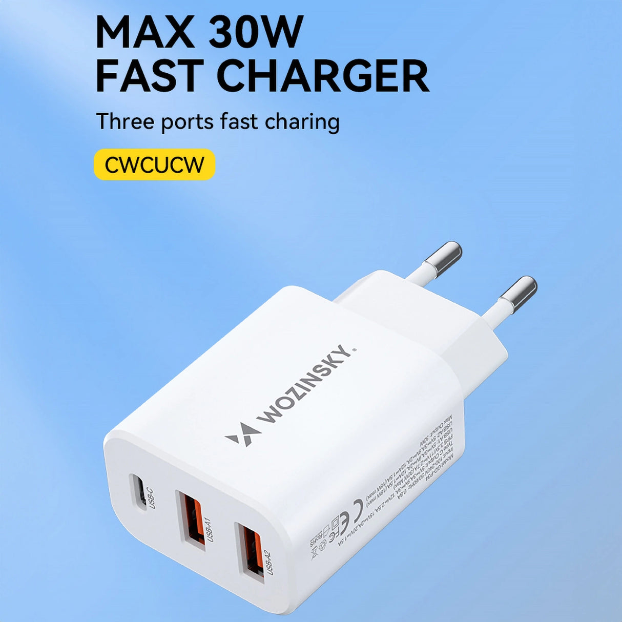 Wozinsky CWCUCW 30W USB-C / 2 x USB-A vægoplader - hvid