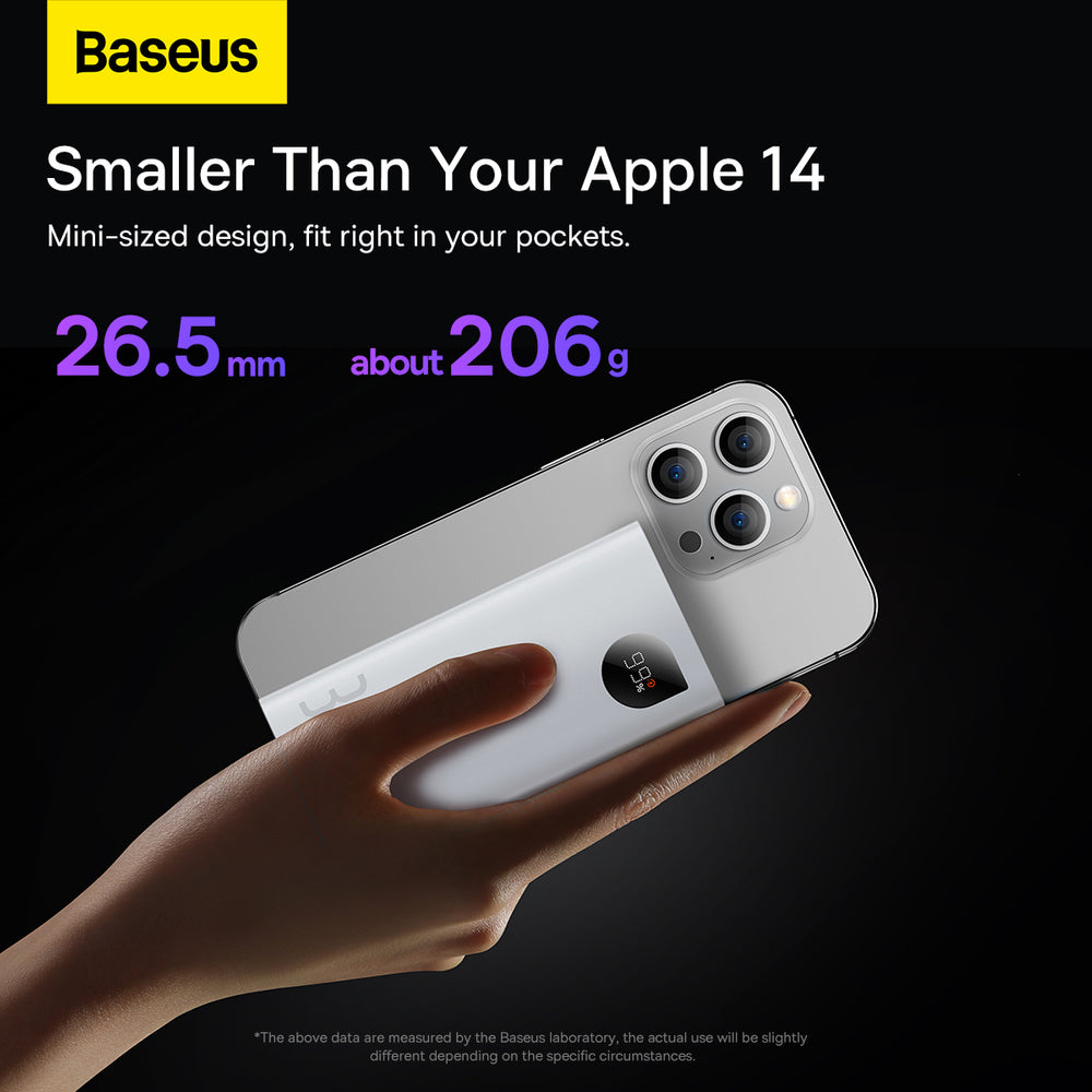 Baseus Adaman2 powerbank med digital skærm 2x USB-A / 1x USB-C 10000mAh 30W - hvid