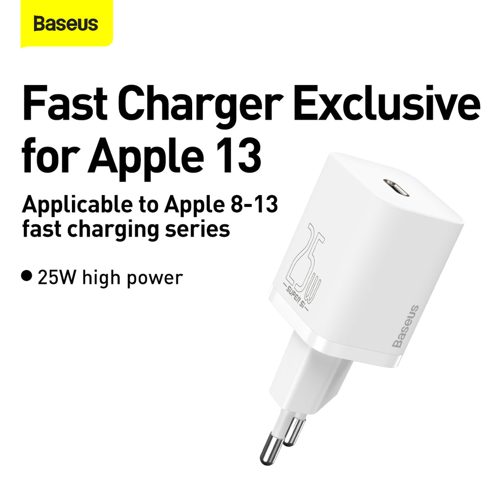 Baseus Si USB-C 25W 3A hurtigoplader med USB-C / USB-C 1m kabel - hvid