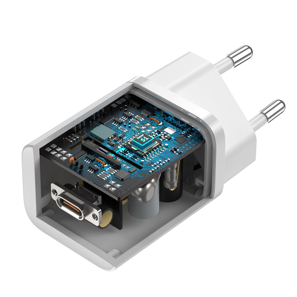 Baseus Si USB-C 25W 3A hurtigoplader med USB-C / USB-C 1m kabel - hvid