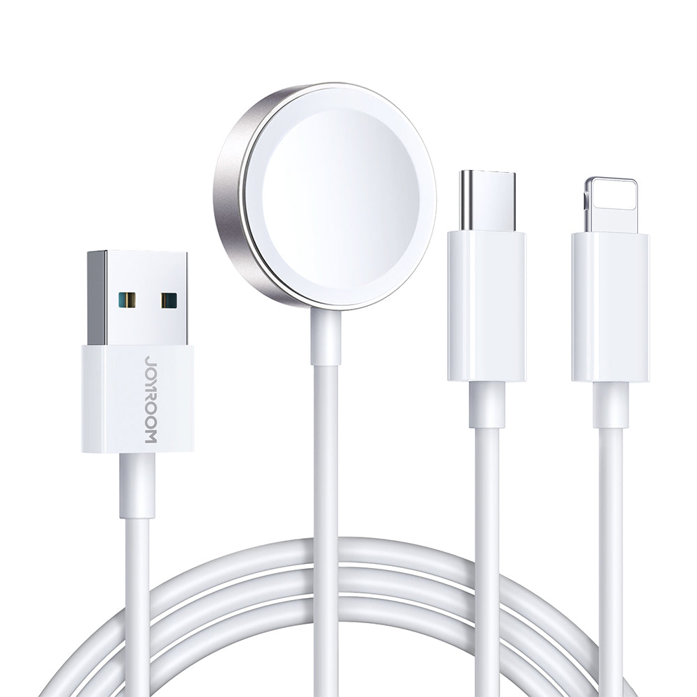 Joyroom S-IW008 3-i-1-kabel magnetisk oplader USB-A - Lightning / USB-C 1,2 m - hvid