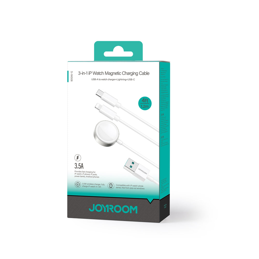 Joyroom S-IW008 3-i-1-kabel magnetisk oplader USB-A - Lightning / USB-C 1,2 m - hvid