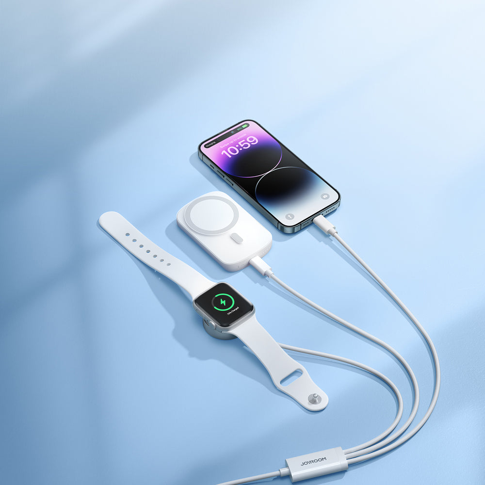 Joyroom S-IW008 3-i-1-kabel magnetisk oplader USB-A - Lightning / USB-C 1,2 m - hvid