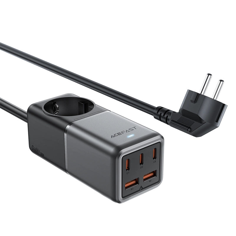 Acefast Z2 GaN 75W PD stationær oplader 3x USB-C 2x USB-A - sort og grå