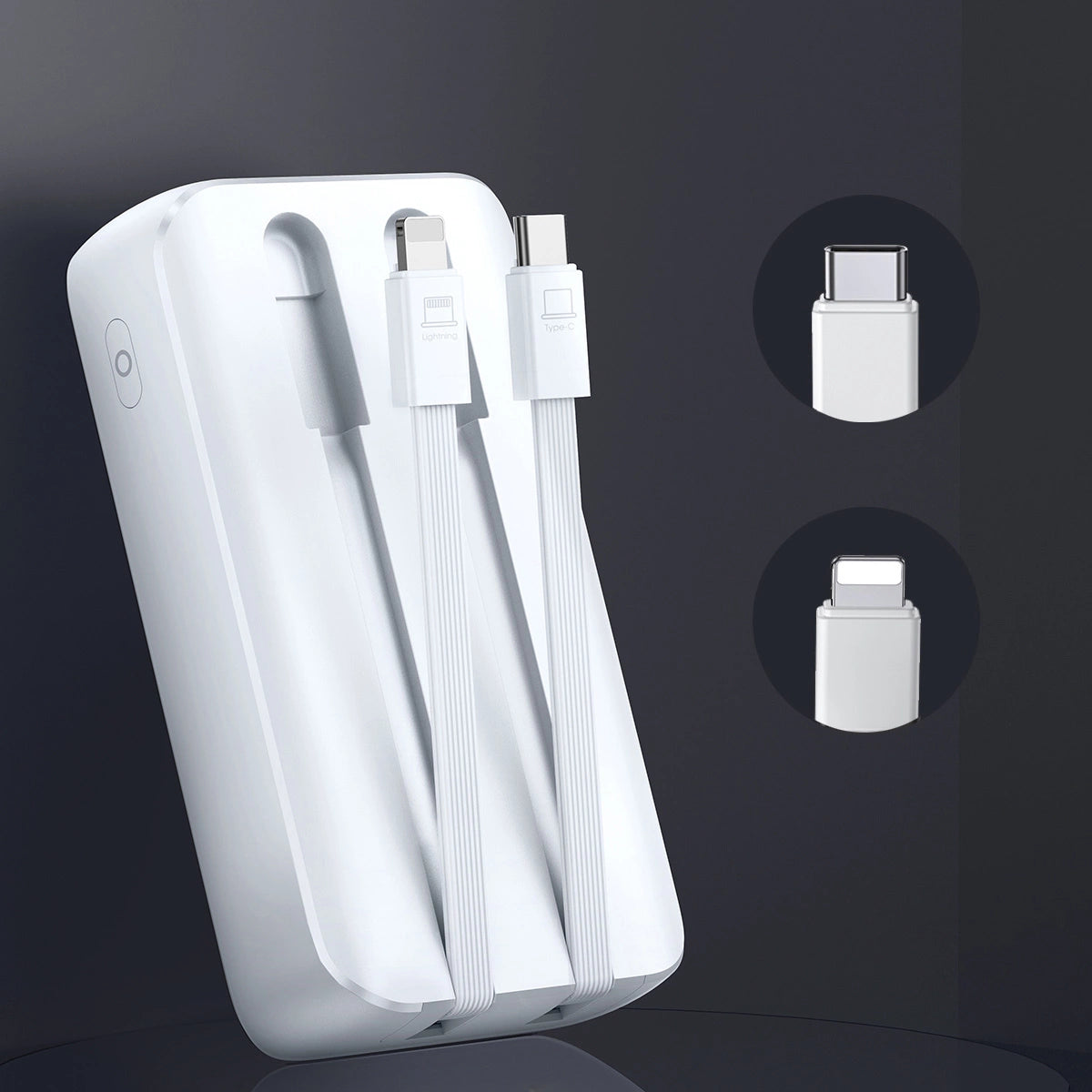 Mini powerbank med indbyggede kabler Joyroom JR-PBC06 30W 10000mAh - hvid