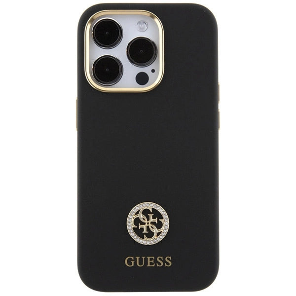 Guess Silicone Logo Strass 4G Case for iPhone 15 Pro - Black