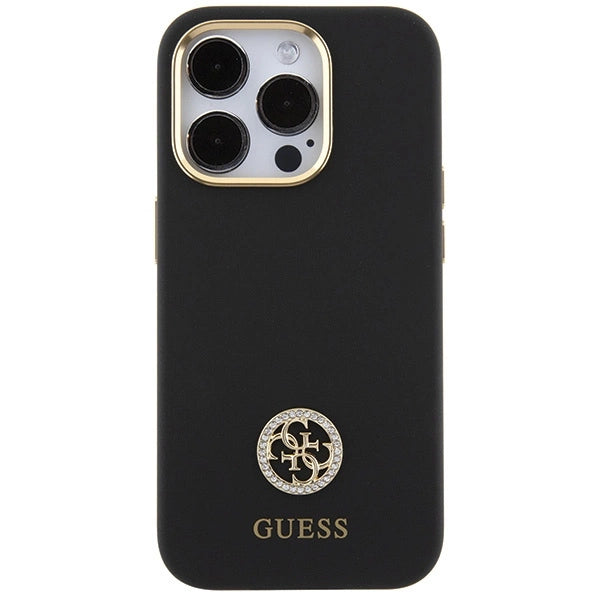 Guess Silicone Logo Strass 4G case for iPhone 15 Pro Max - black