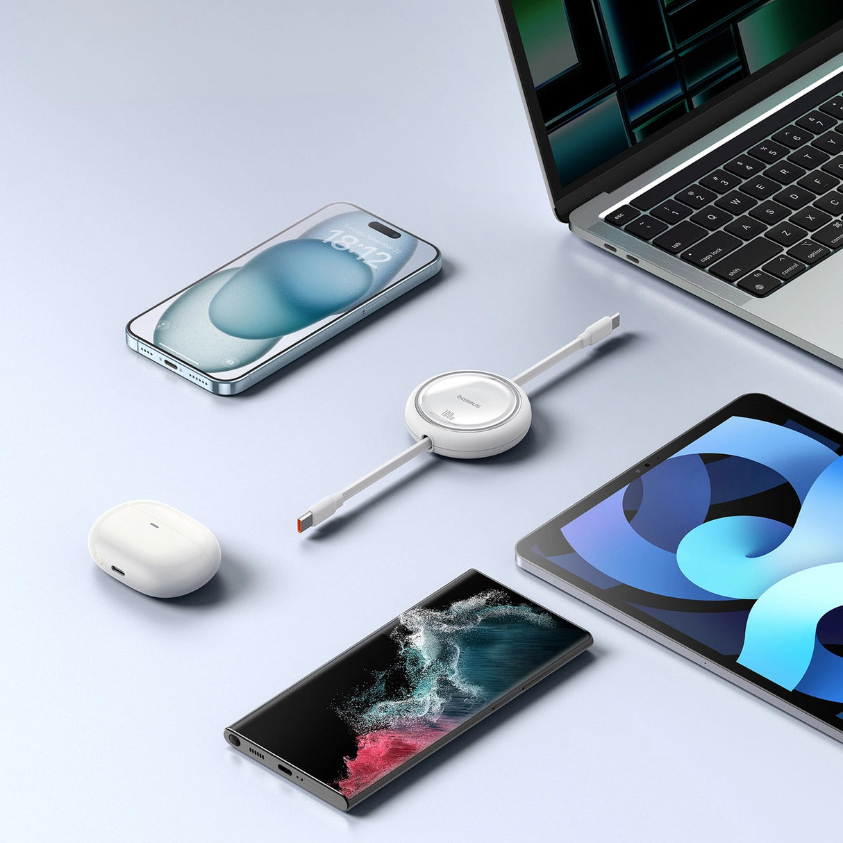 Baseus Free2Draw Mini USB-C - USB-C 100W 1m indtrækbar kabel - hvid