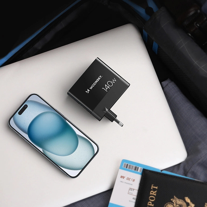 Wozinsky CGWCB 140W GaN vægoplader 3 x USB-C / 2 x USB-A - sort