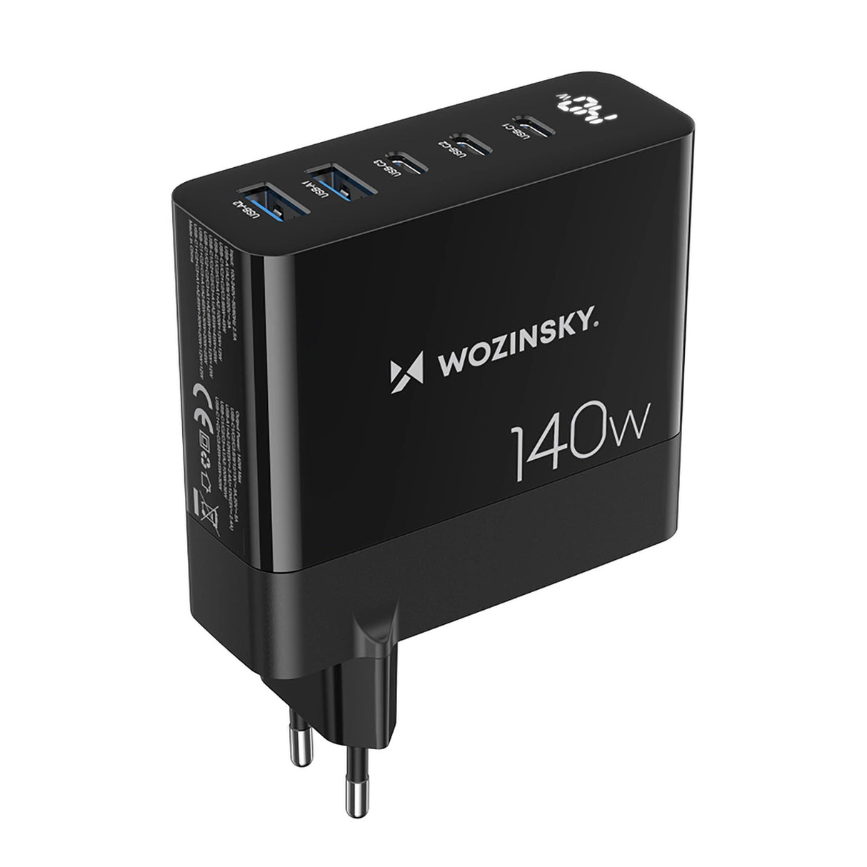 Wozinsky CGWCB 140W GaN vægoplader 3 x USB-C / 2 x USB-A - sort