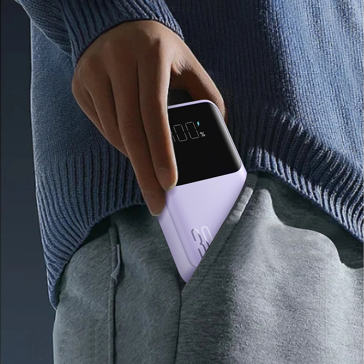 Joyroom JR-PBC07 20000mAh 30W mini power bank med USB-C og Lightning kabler - lilla