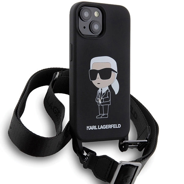 Karl Lagerfeld KLHCP15SSCBSKNK iPhone 15 6.1" hardcase black/black Crossbody Silicone Ikonik