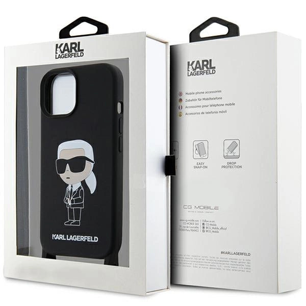 Karl Lagerfeld KLHCP15SSCBSKNK iPhone 15 6.1" hardcase black/black Crossbody Silicone Ikonik