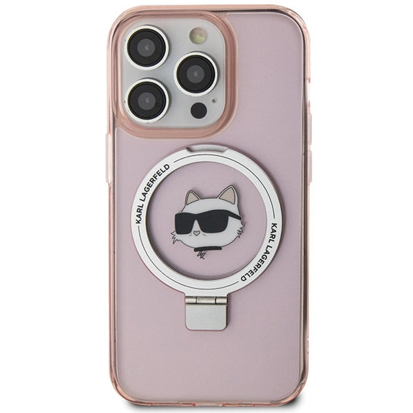 Karl Lagerfeld KLHMP15LHMRSCHP iPhone 15 Pro 6.1" pink/pink hardcase Ring Stand Choupette Head MagSafe