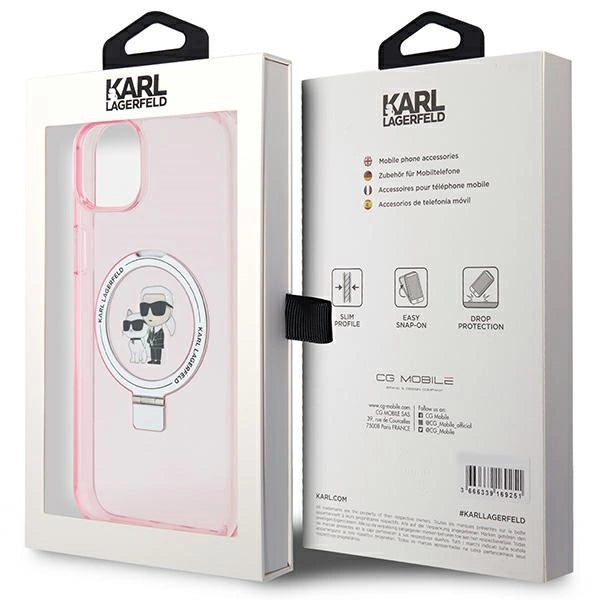 Karl Lagerfeld Ring Stand Karl&Choupette MagSafe case for iPhone 15 Plus - pink