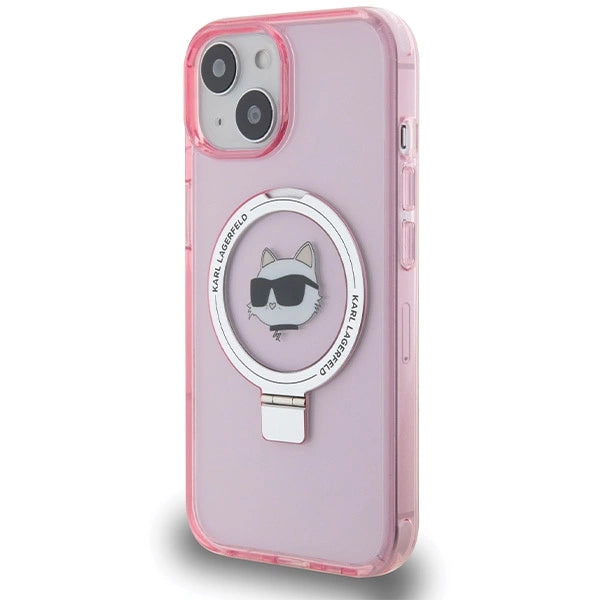 Karl Lagerfeld KLHMP15SHMRSCHP iPhone 15 6.1" pink/pink hardcase Ring Stand Choupette Head MagSafe
