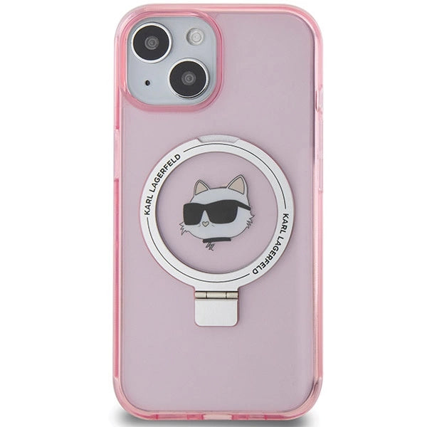 Karl Lagerfeld KLHMP15SHMRSCHP iPhone 15 6.1" pink/pink hardcase Ring Stand Choupette Head MagSafe