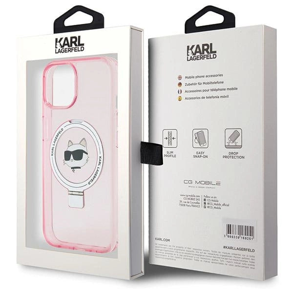 Karl Lagerfeld KLHMP15SHMRSCHP iPhone 15 6.1" pink/pink hardcase Ring Stand Choupette Head MagSafe