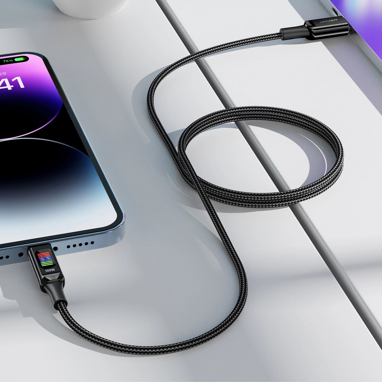 Acefast C7-03 USB-C USB-C 100W 1,2m kabel med skærm - sort
