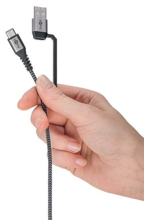 Goodbay 2-i-1 USB-C til USB-C/USB-A ladekabel 2 meter