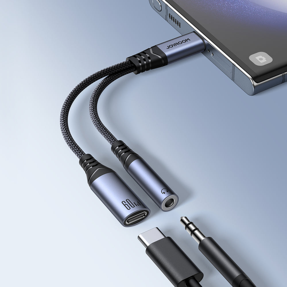 Joyroom SY-C02 2in1 DAC adapter USB-C til USB-C / 3,5 mm mini jack - sort