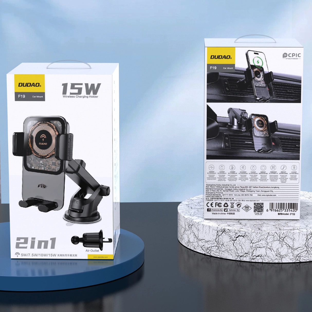 Dudao F19 klemme bilholder med 15W induktiv oplader - sort