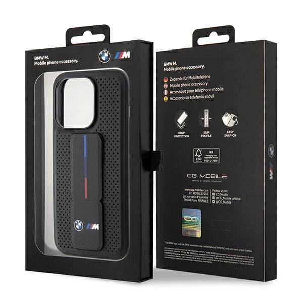 BMW Grip Stand Smooth & Perforeret kuffert til iPhone 15 Pro - sort