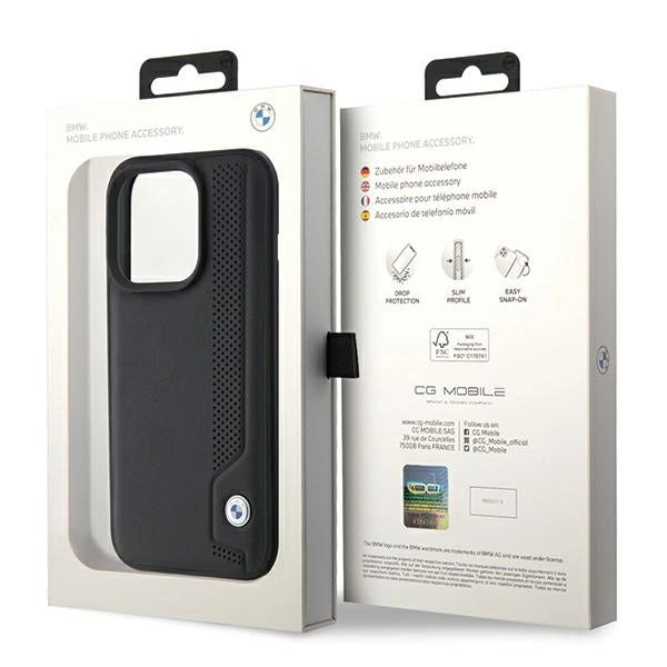 BMW læder Blue Dots iPhone 15 Pro Max Case - sort