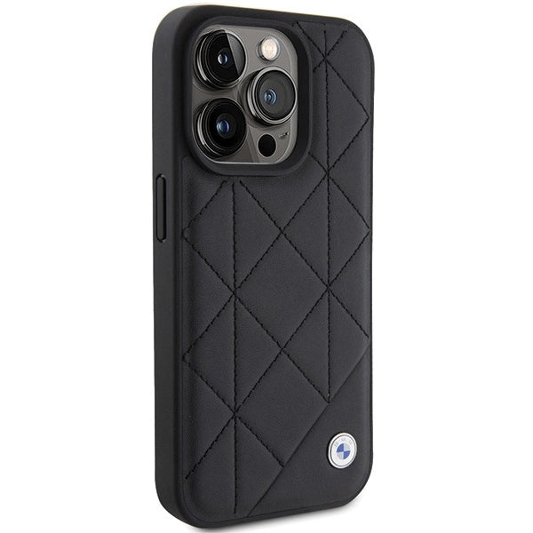 BMW læder Quilted case til iPhone 15 Pro Max - sort