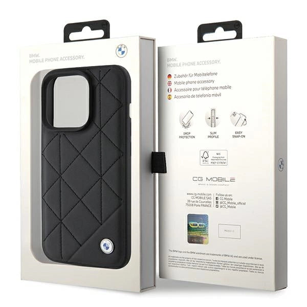 BMW læder Quilted case til iPhone 15 Pro Max - sort