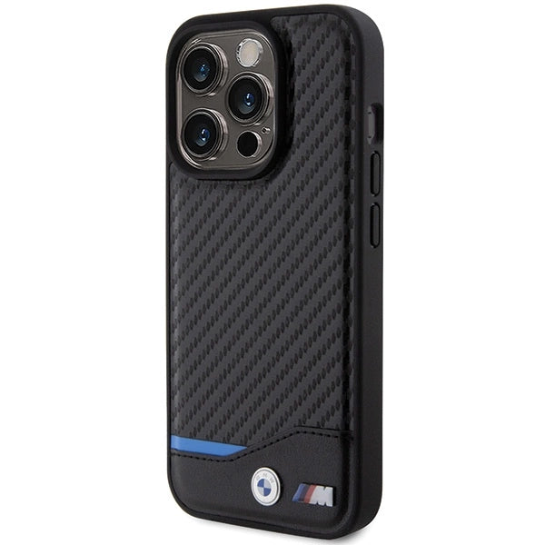 BMW læder Carbon MagSafe iPhone 15 Pro Max Case - sort