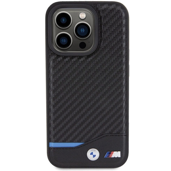 BMW læder Carbon MagSafe iPhone 15 Pro Max Case - sort