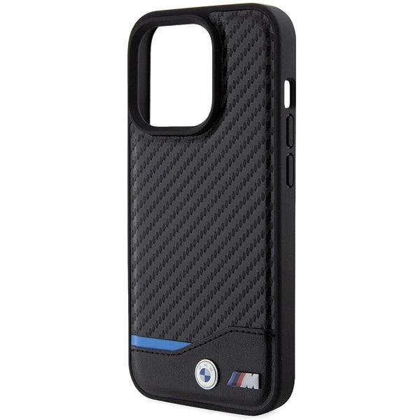 BMW læder Carbon MagSafe iPhone 15 Pro Max Case - sort