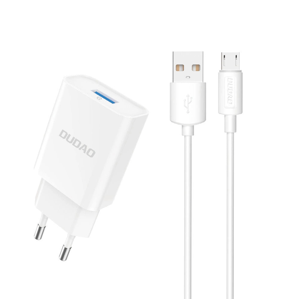 Dudao A4EU USB-A 2.1A vægoplader - hvid + USB-A - micro USB-kabel