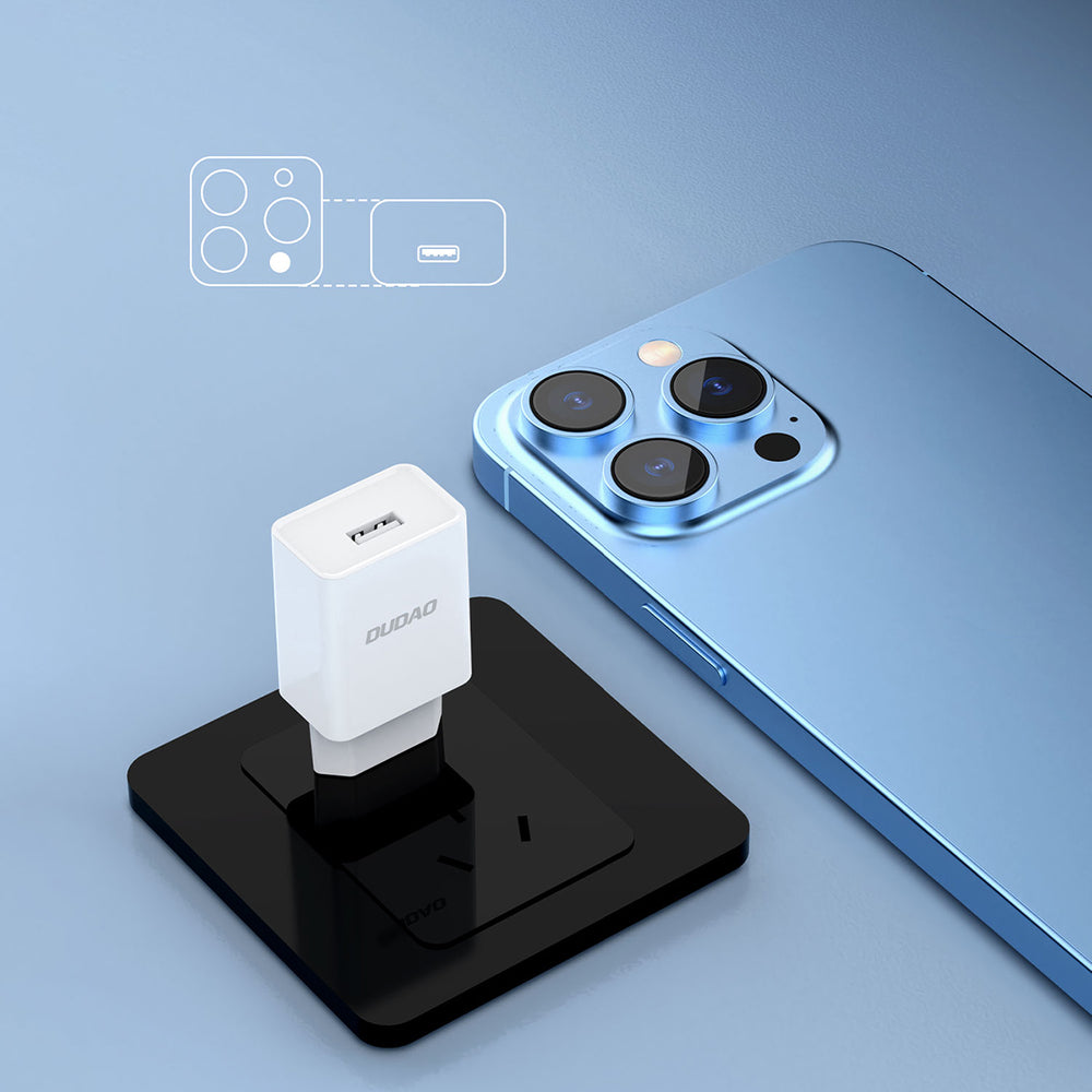 Dudao A4EU USB-A 2.1A vægoplader - hvid + USB-A - USB-C kabel