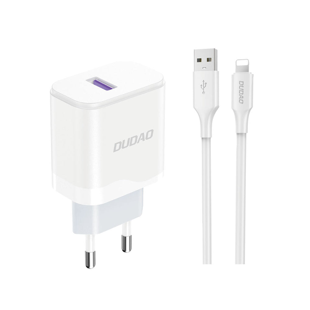 Dudao A20EU USB-A 18W netværksoplader - hvid + USB-A - Lightning-kabel