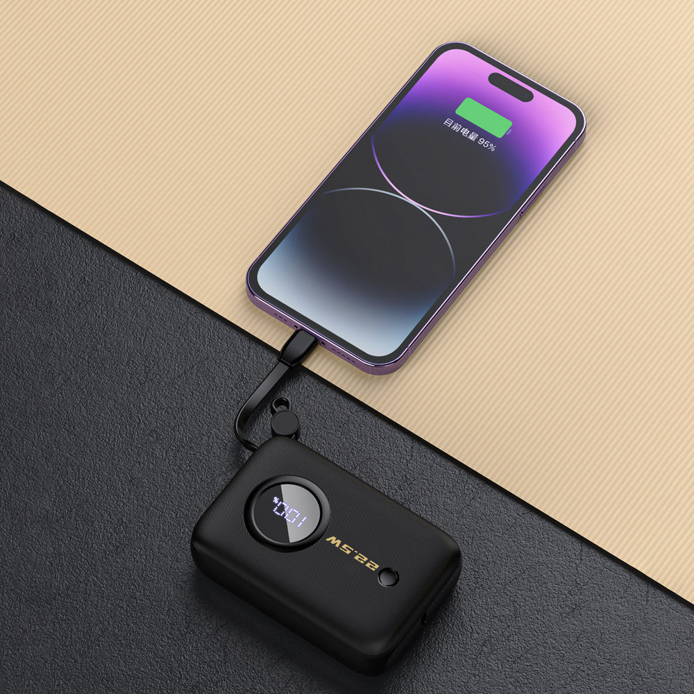 Dudao K14 10000mAh powerbank med USB-C / Lightning-kabler - sort