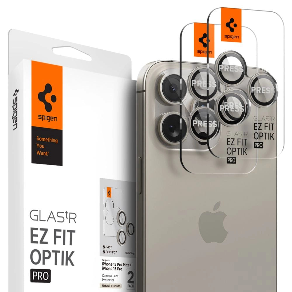 Spigen Optik.tR EZ Fit Kamerabeskytter til iPhone 14 Pro / Pro Max / 15 Pro / Pro Max - Naturligt titanium 2 stk.