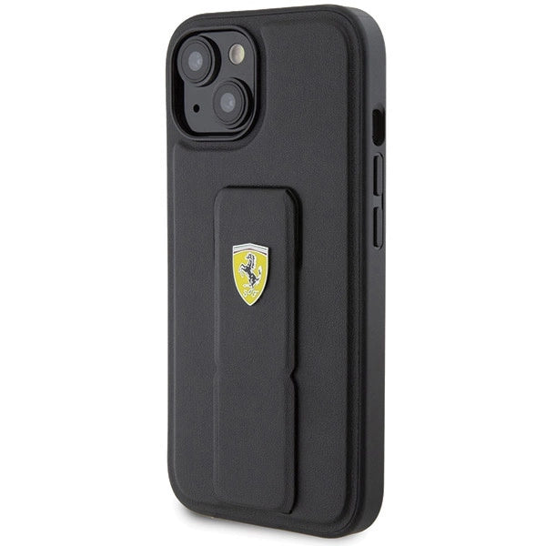 Ferrari Grip Stand Metal Logo case for iPhone 15 - black