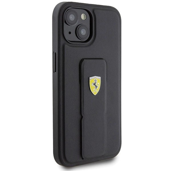 Ferrari Grip Stand Metal Logo case for iPhone 15 - black