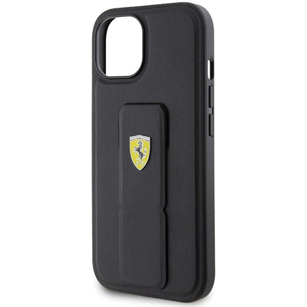 Ferrari Grip Stand Metal Logo case for iPhone 15 - black