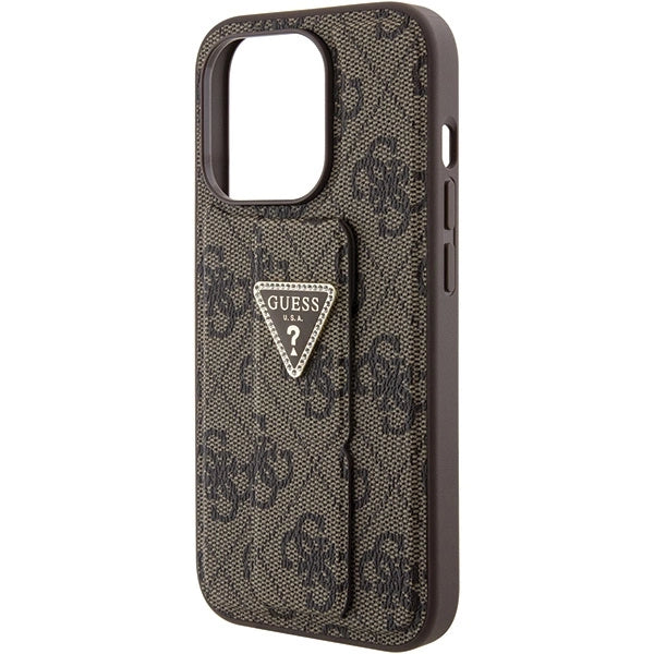 Guess Grip Stand 4G Triangle Strass case for iPhone 15 Pro - brown
